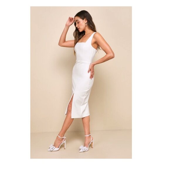 Lulus Baby You're The One White Sleeveless Bodycon Midi Dress Size Medium NWOT - Picture 4 of 5
